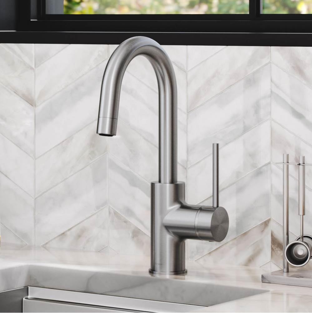 KRAUS Spot Free Oletto™ Single Handle Kitchen Bar Faucet in all-Brite™ Stainless Steel Finish