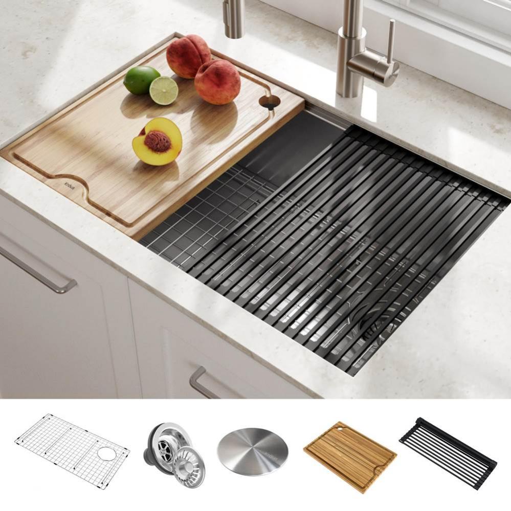 Kore Workstation 30-inch Undermount 16 Gauge Single Bowl Stainless Steel Kitchen Sink with Accesso
