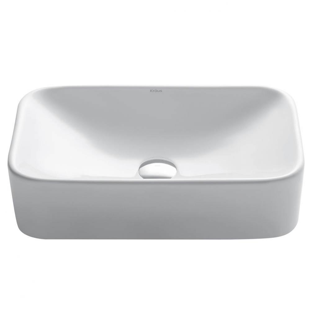 Elavo Rectangular Vessel White Porcelain Ceramic Bathroom Sink, 19 inch