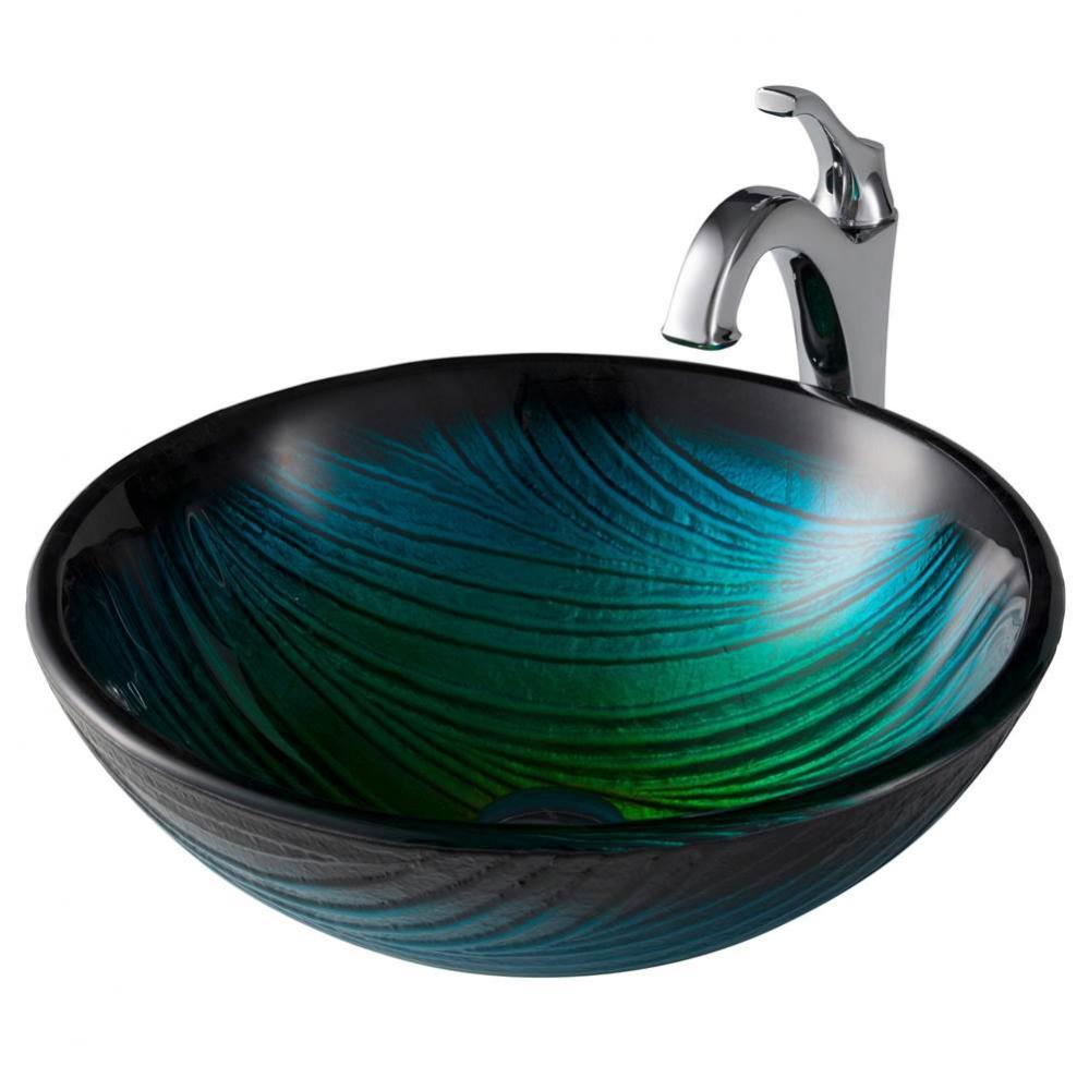 17-inch Green Glass Nature Series Bathroom Vessel Sink and Arlo Faucet Combo Set with Pop-Up Drain