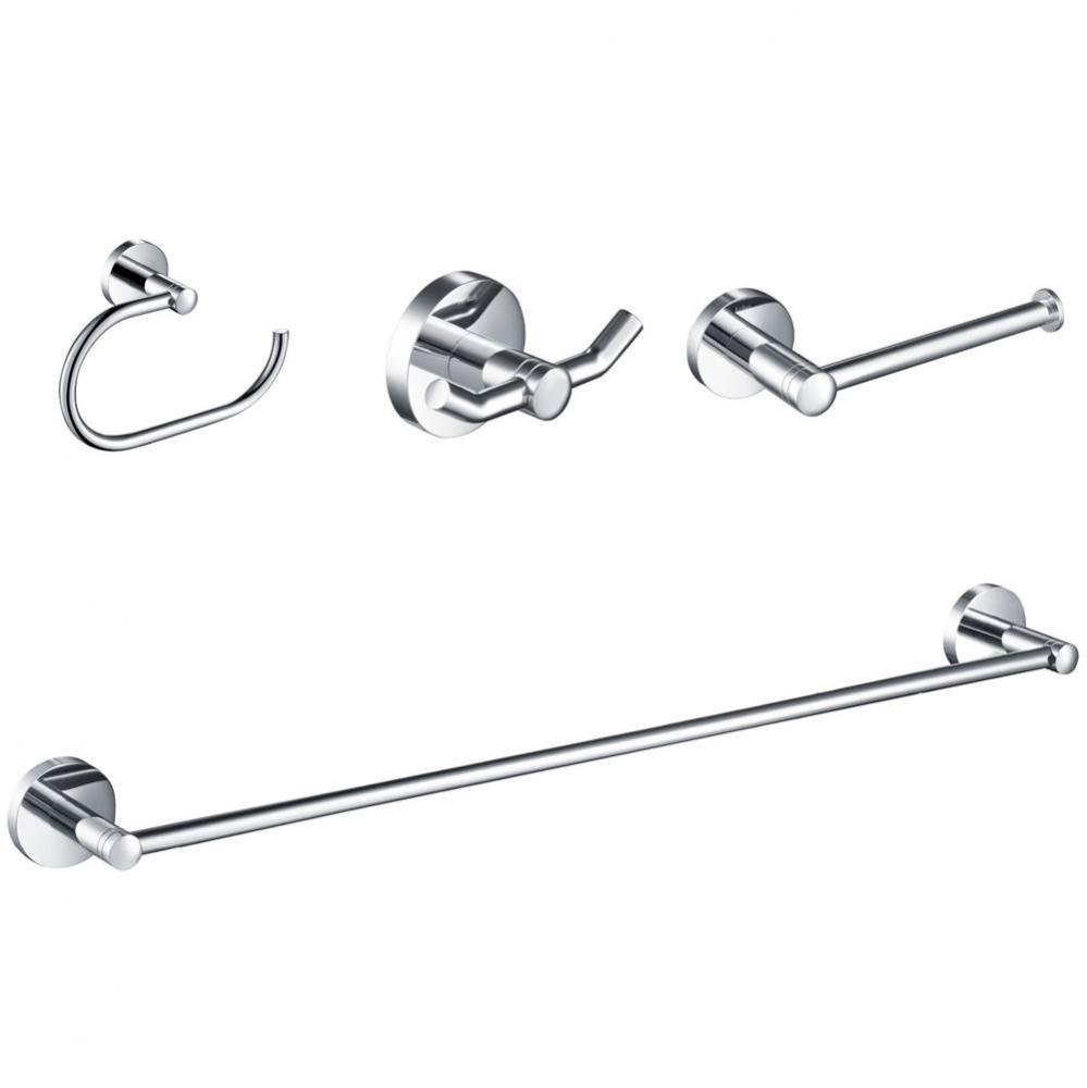 Elie 4-Piece Bath Hardware Set with 24-inch Towel Bar, Paper Holder, Towel Ring and Robe Hook in C