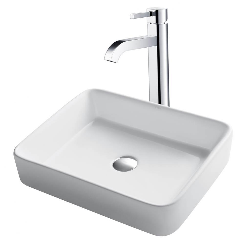 19-inch Modern Rectangular White Porcelain Ceramic Bathroom Vessel Sink and Ramus Faucet Combo Set