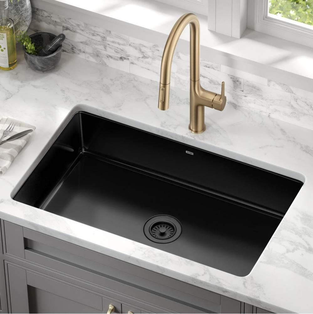 KRAUS Pintura 32'' Undermount Porcelain Enameled Steel Single Bowl Kitchen Sink in Black