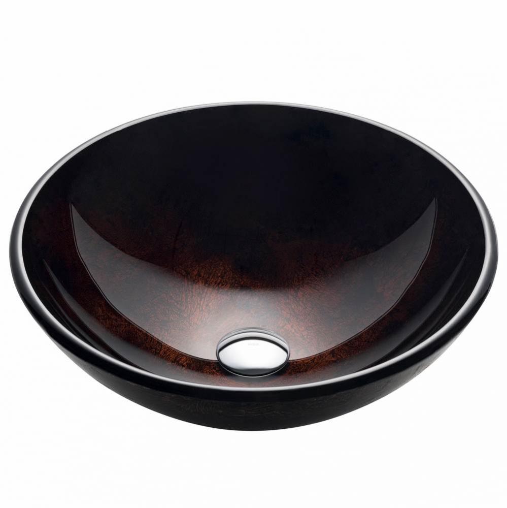 KRAUS Round Brown Glass Vessel Bathroom Sink, 16 1/2 inch