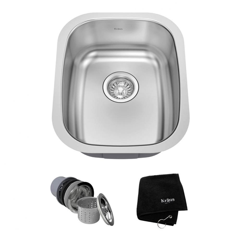 15 Inch Undermount Single Bowl 18 Gauge Stainless Steel Bar Sink with NoiseDefend Soundproofing