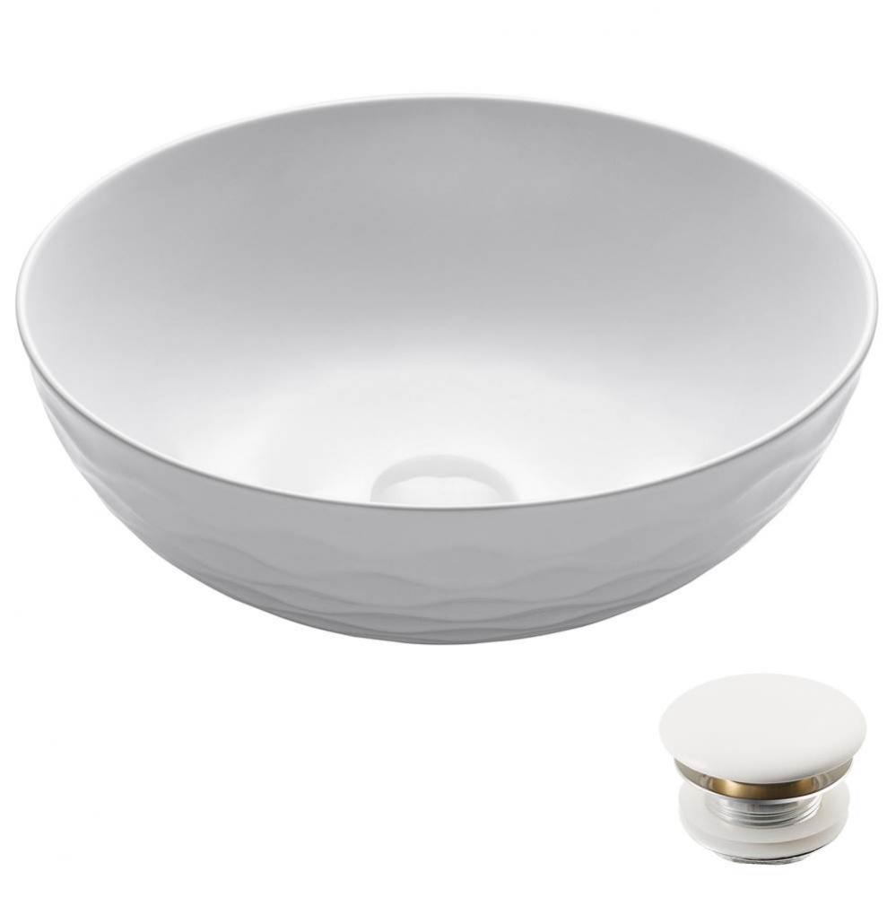 Viva Round White Porcelain Ceramic Vessel Bathroom Sink with Pop-Up Drain, 16 1/2 in. D x 5 1/2 in