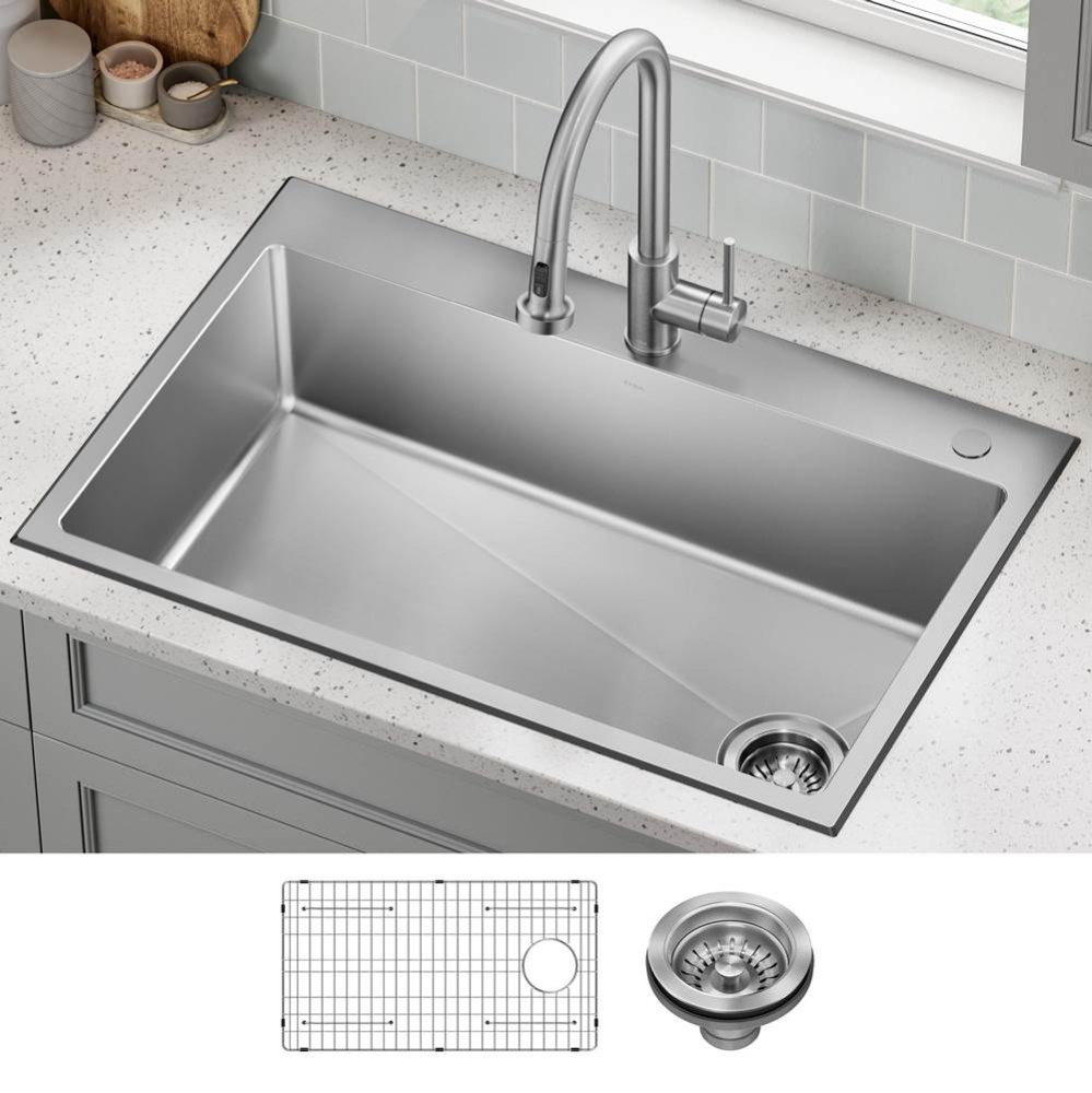 Fairlane 33'' Drop In / Top Mount Single Bowl 18-Gauge Stainless Steel Kitchen Sink