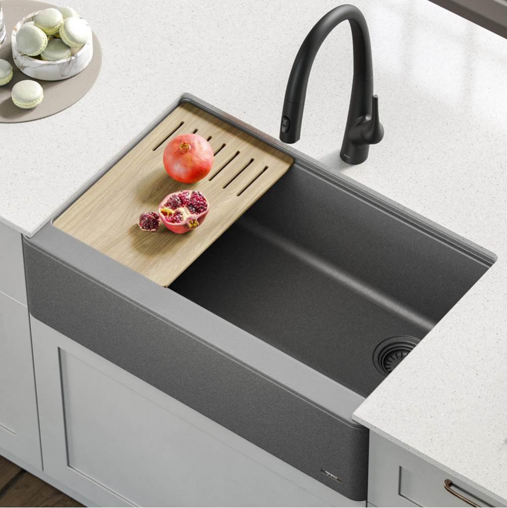 Bellucci Workstation 30'' Quartz Composite Single Bowl Farmhouse Kitchen Sink in Metalli