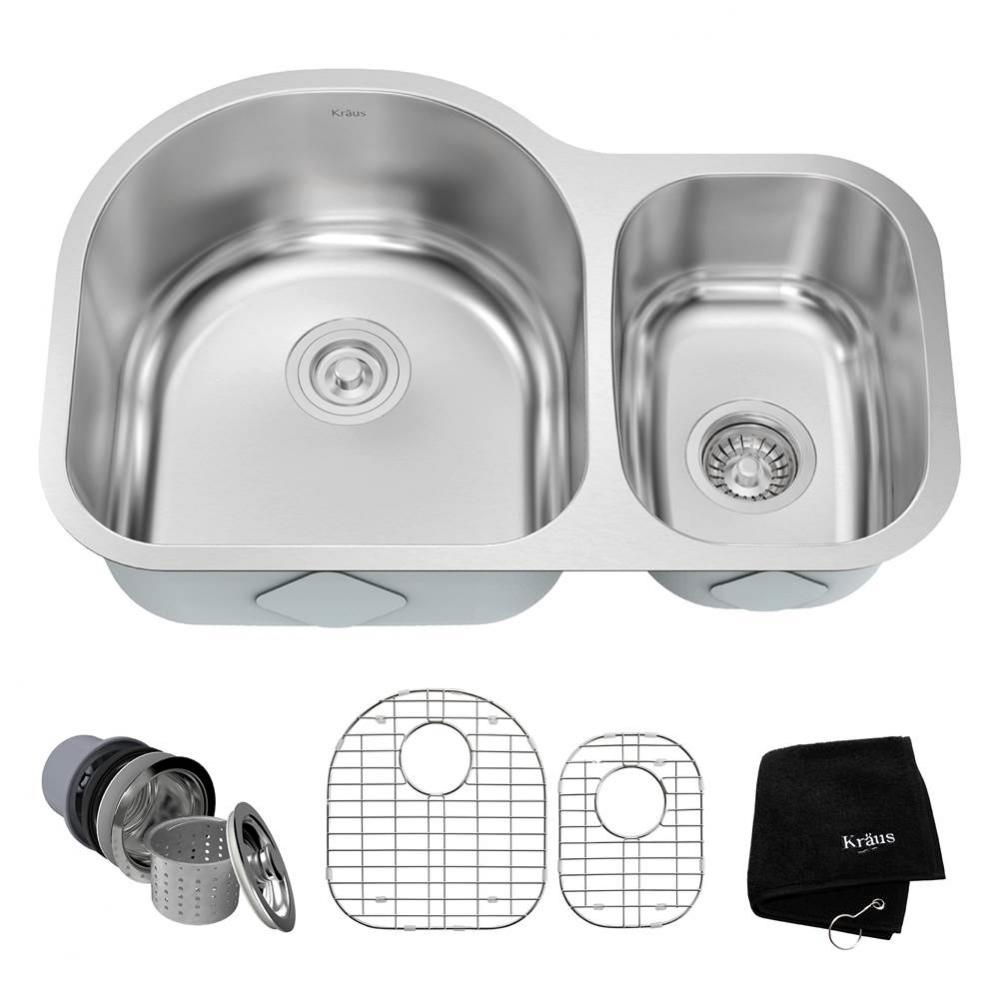 30 Inch Undermount 60/40 Double Bowl 16 Gauge Stainless Steel Kitchen Sink with NoiseDefend Soundp