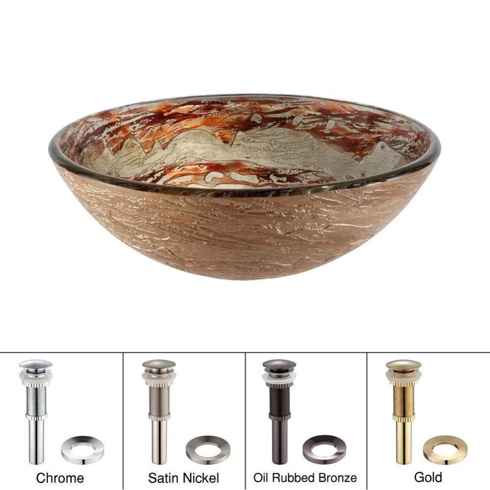KRAUS Ares Glass Vessel Sink in Brown and Gray with Pop-Up Drain and Mounting Ring in Oil Rubbed B