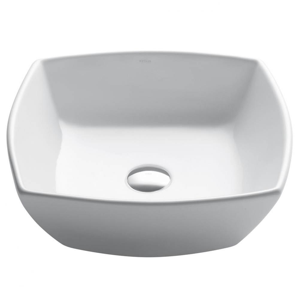 KRAUS Elavo Square Vessel White Porcelain Ceramic Bathroom Sink, 16 1/2 inch