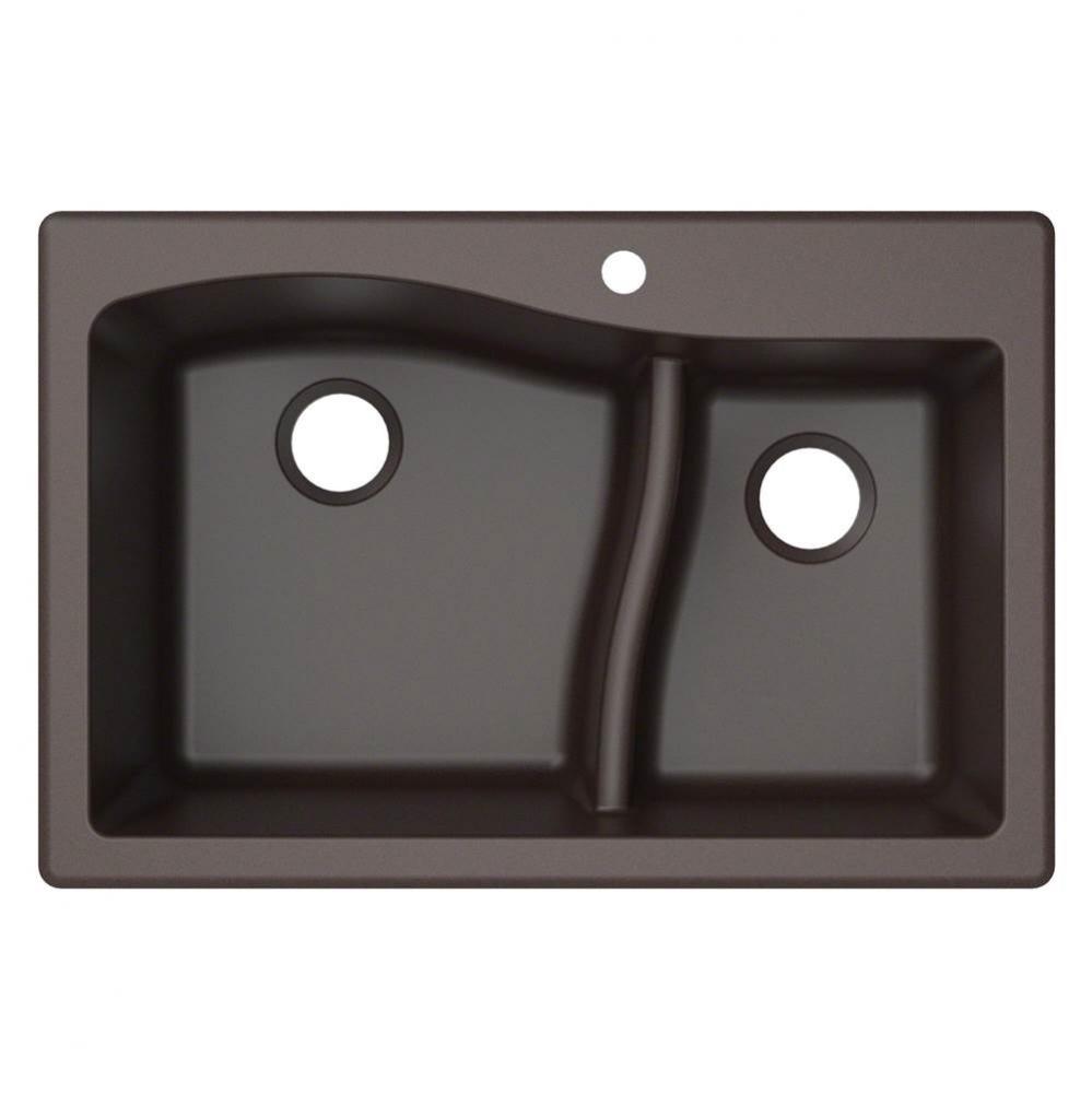 Quarza 33'' Dual Mount 60/40 Double Bowl Granite Kitchen Sink in Brown