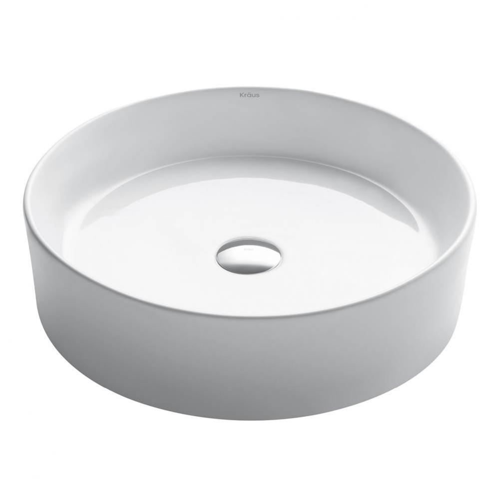 KRAUS Elavo Round Vessel White Porcelain Ceramic Bathroom Sink, 18 inch