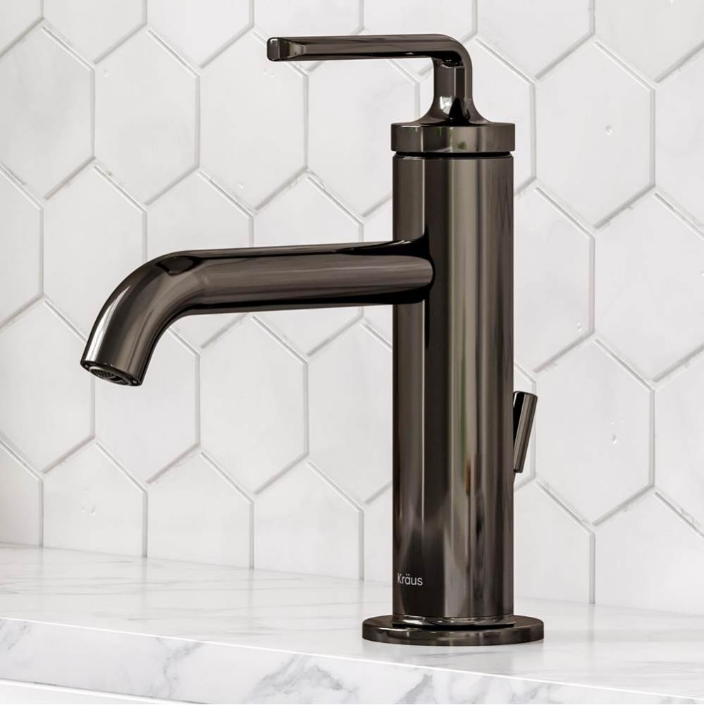 Ramus Single Handle Bathroom Sink Faucet with Lift Rod Drain in Gunmetal