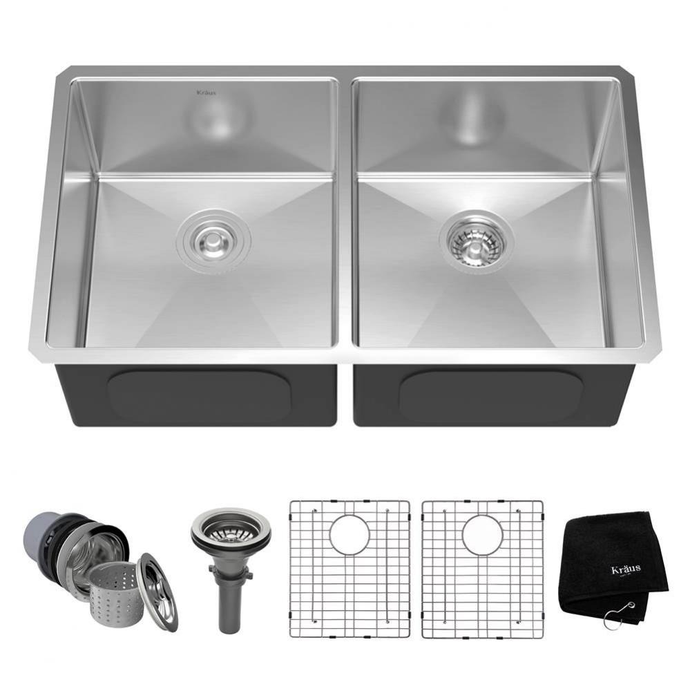 Standart PRO 33-inch 16 Gauge Undermount 50/50 Double Bowl Stainless Steel Kitchen Sink