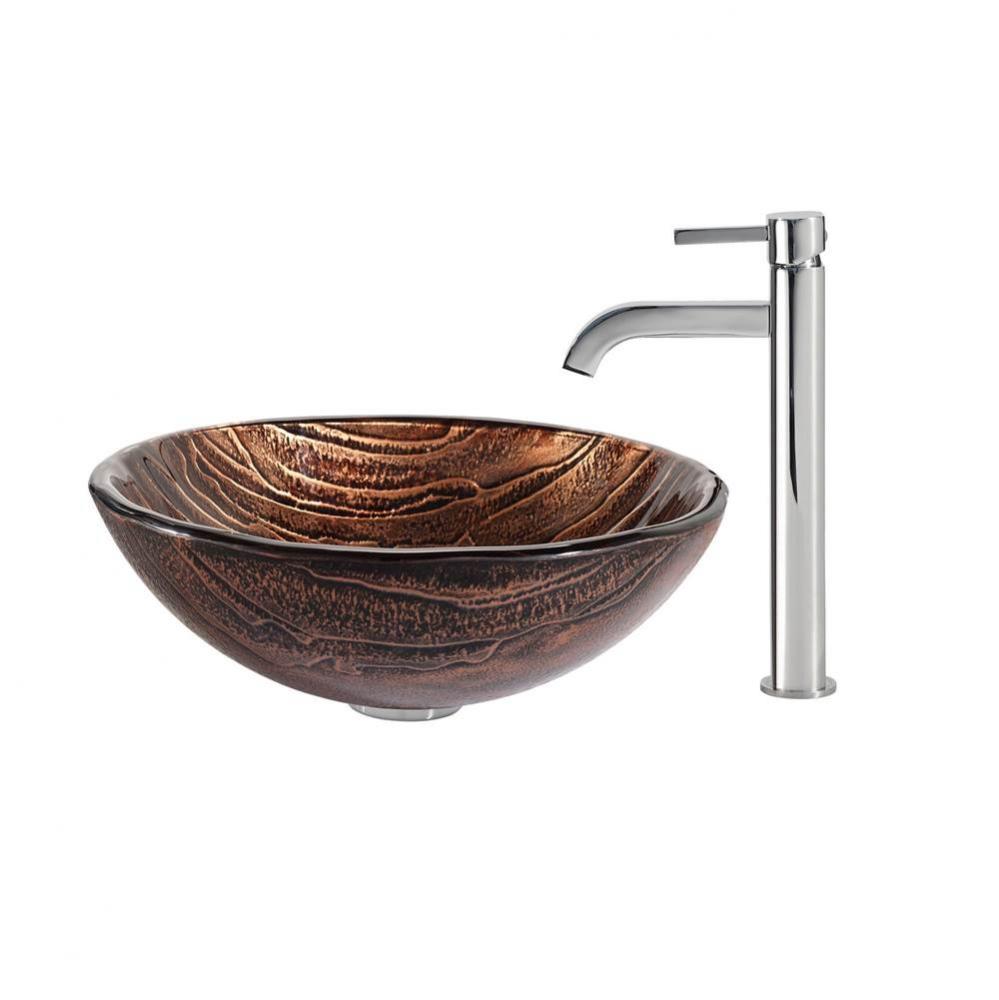 Gaia Glass Vessel Sink in Brown with Ramus Faucet in Chrome