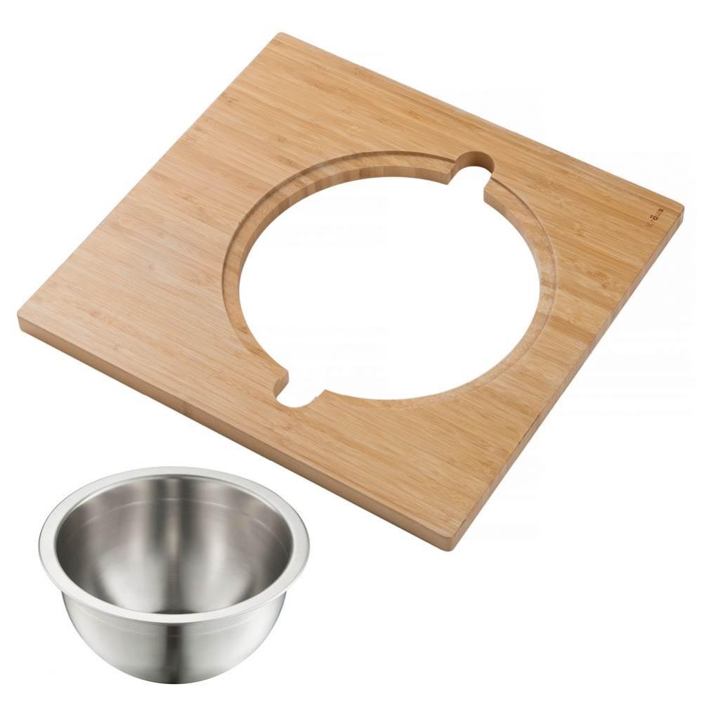 Workstation Serving Board Set with Stainless Steel Mixing Bowl for Kitchen Sink