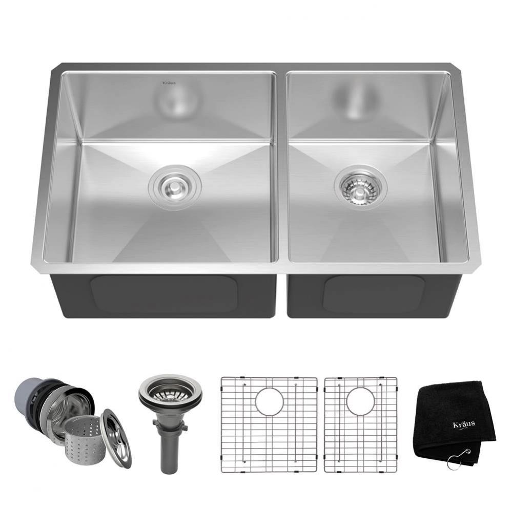 Standart PRO 33-inch 16 Gauge Undermount 60/40 Double Bowl Stainless Steel Kitchen Sink