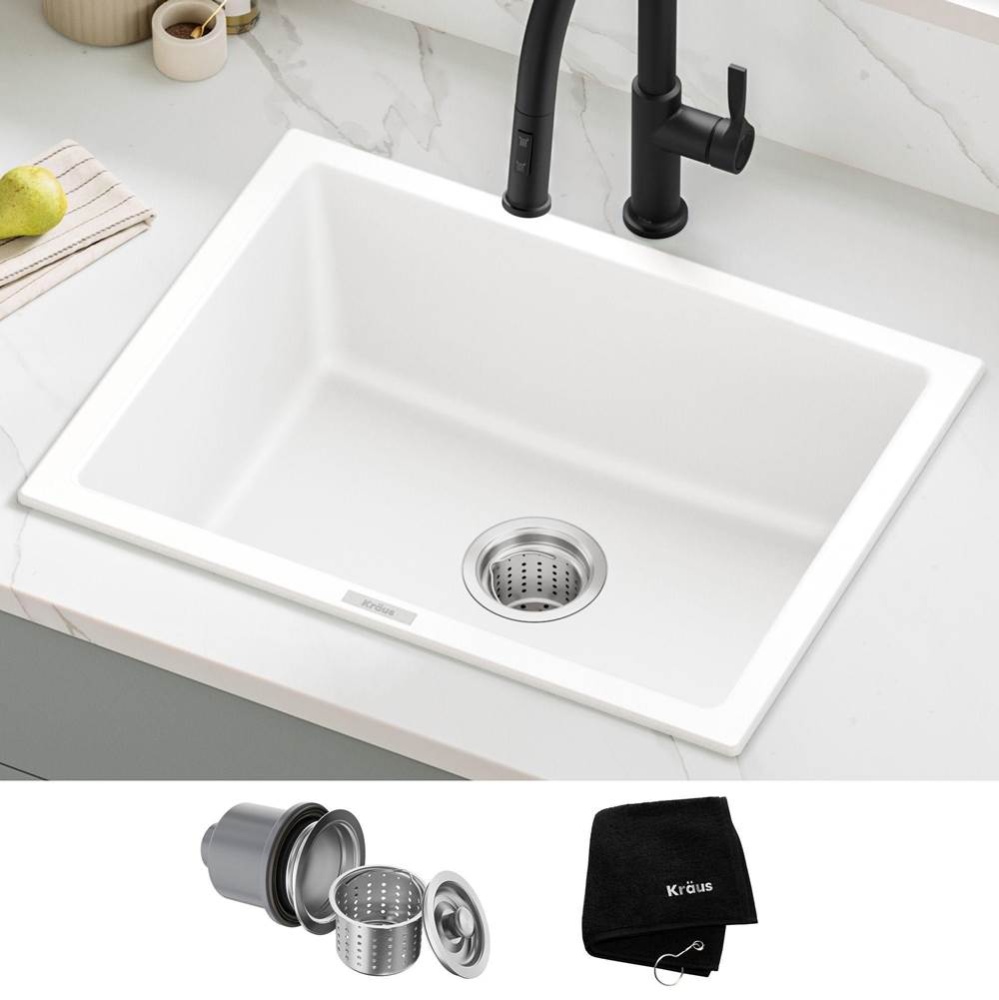 Quarza 24'' Granite Drop In / Undermount Single Bowl White Kitchen Sink