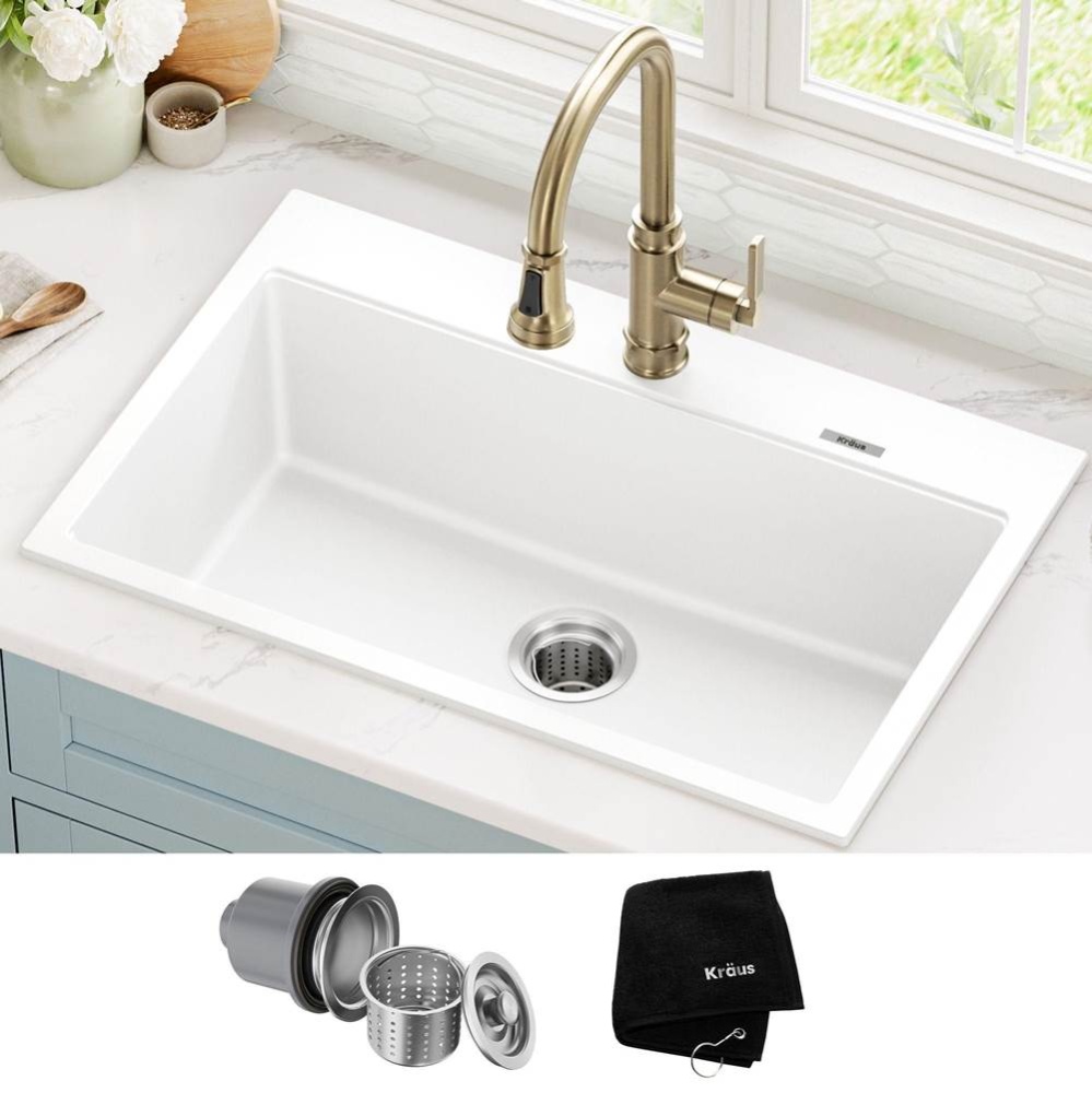 Quarza 31'' Granite Drop In / Undermount Single Bowl White Kitchen Sink