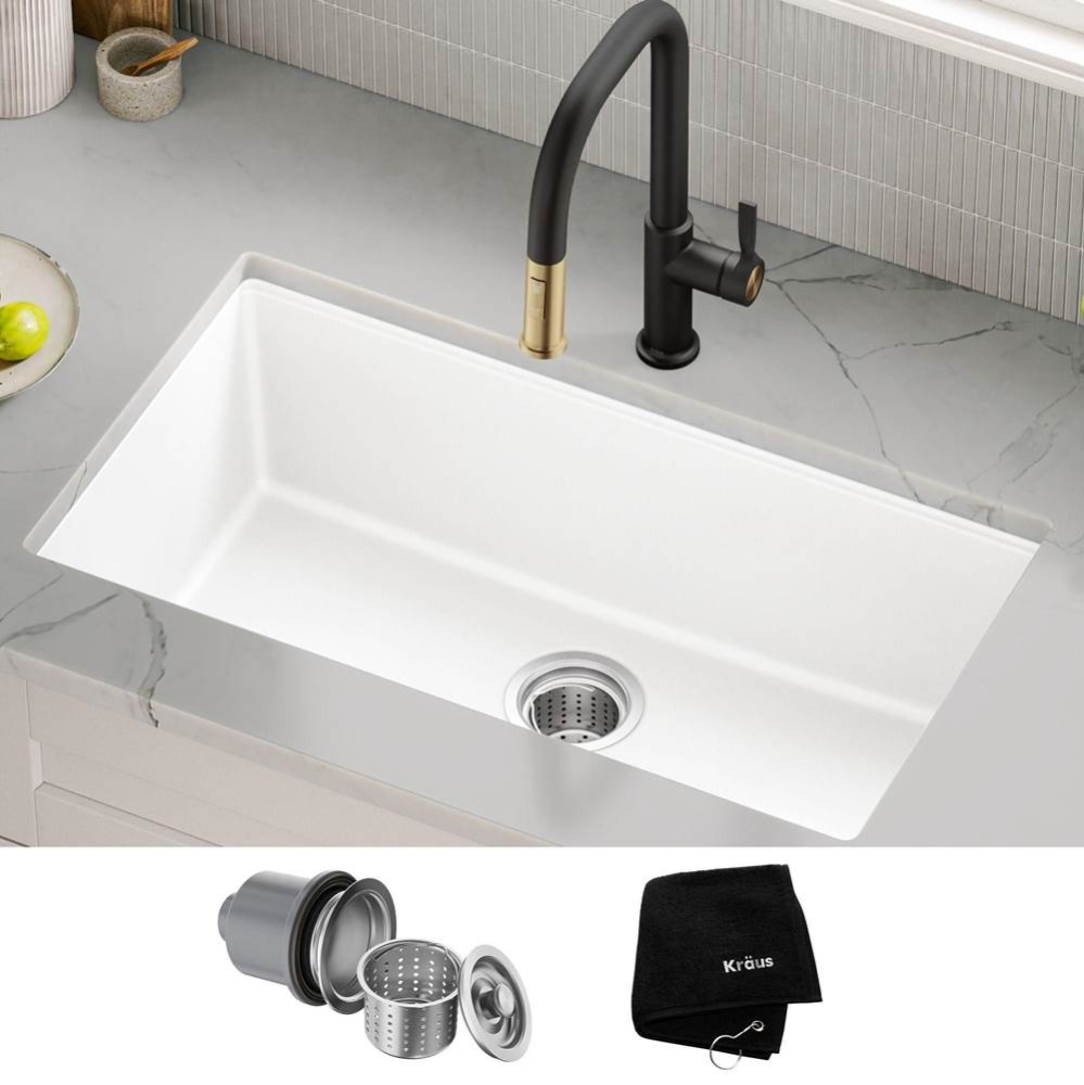 Quarza 31'' Granite Undermount Single Bowl White Kitchen Sink