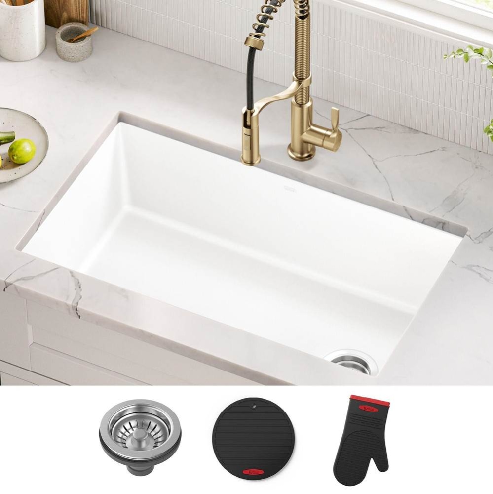 Forteza 32'' Granite Undermount Single Bowl White Kitchen Sink