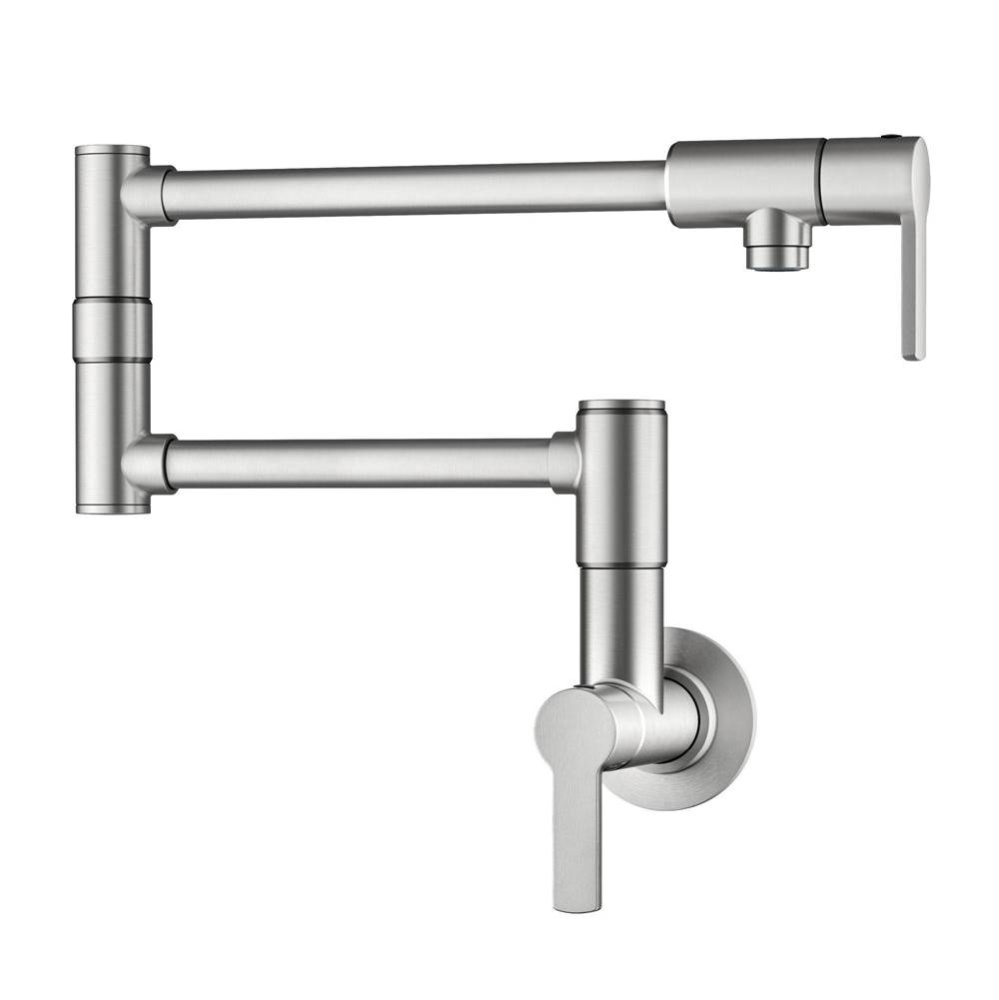 Oletto Wall Mount Pot Filler Kitchen Faucet with Retractable Arm in Spot-Free Stainless Steel