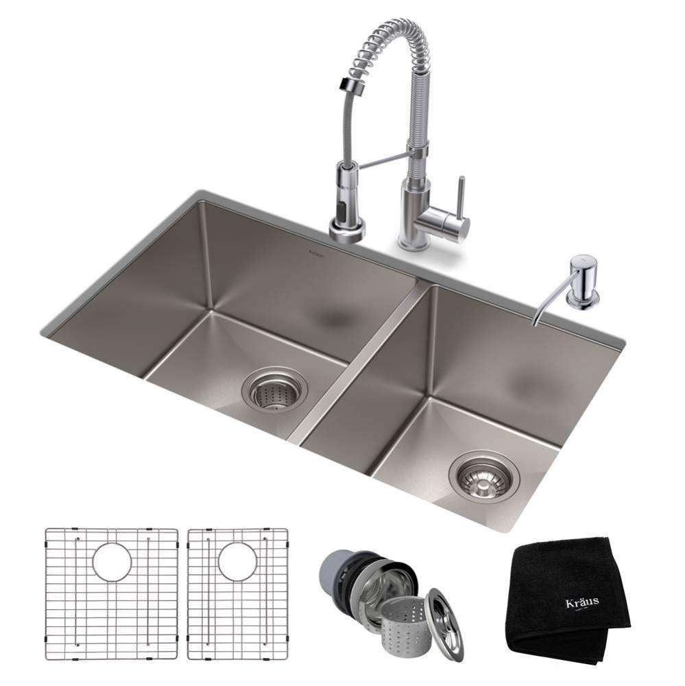 33-inch 16 Gauge Double Bowl 60/40 Standart PRO Kitchen Sink Combo Set with Bolden 18-inch Kitchen