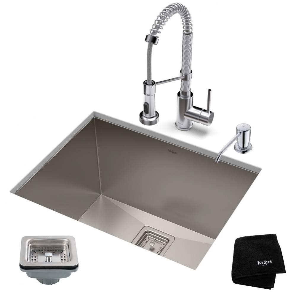 24-inch 18 Gauge Pax Laundry and Utility Sink Combo Set with Bolden 18-inch Kitchen Faucet and Soa
