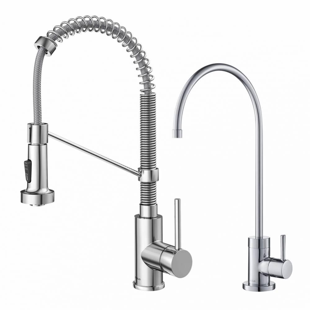 Bolden Commercial Style Pull-Down Kitchen Faucet and Purita Water Filter Faucet Combo in Chrome