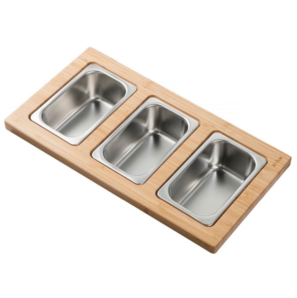 Workstation Kitchen Sink Serving Board Set with Rectangular Stainless Steel Bowls