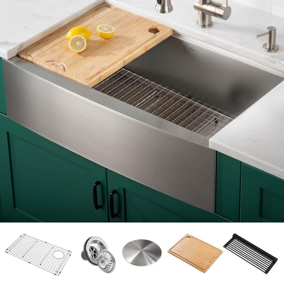 Kore Workstation 36-inch 16 Gauge Stainless Steel Single Bowl Farmhouse Kitchen Sink with Accessor