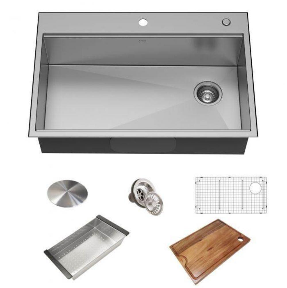 Workstation 33'' Drop-In / Top Mount 18 Gauge Stainless Steel Single Bowl Kitchen Sink w