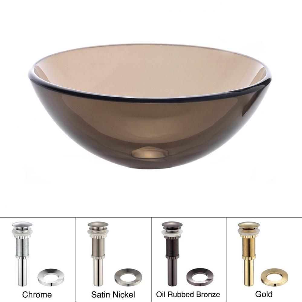 KRAUS 14 Inch Glass Vessel Sink in Clear Brown with Pop-Up Drain and Mounting Ring in Oil Rubbed B