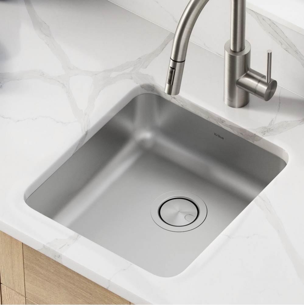 KRAUS Dex 17 in. Undermount 16 Gauge Antibacterial Stainless Steel Single Bowl ADA Kitchen Sink