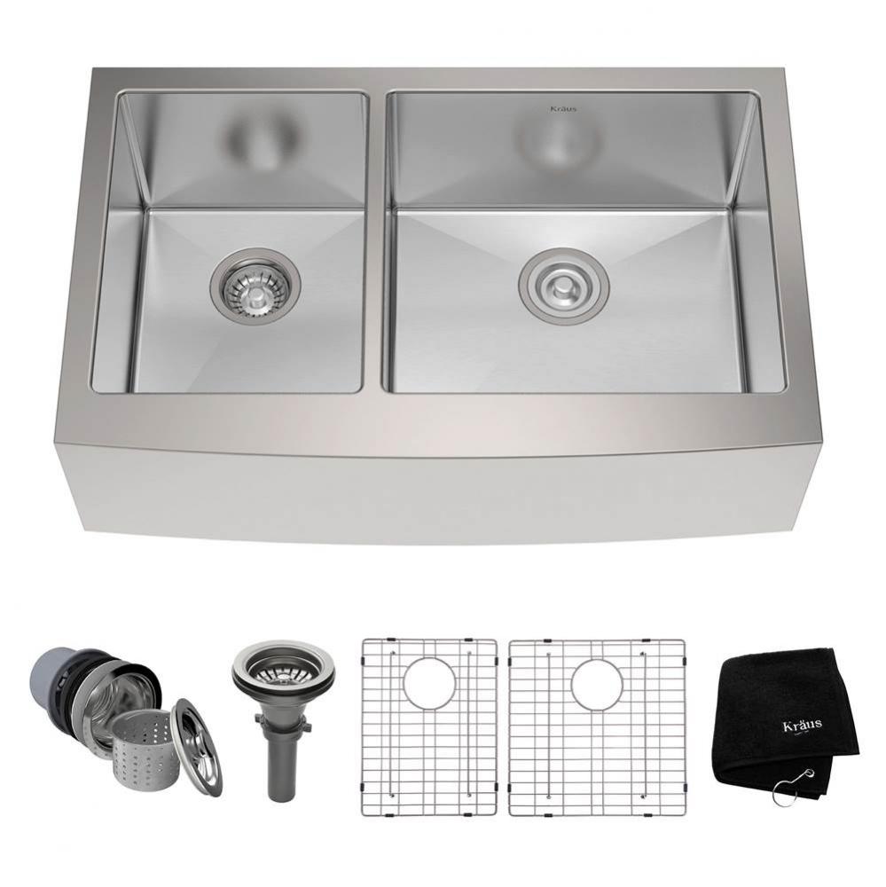 Standart PRO 33-inch 16 Gauge 60/40 Double Bowl Stainless Steel Farmhouse Kitchen Sink