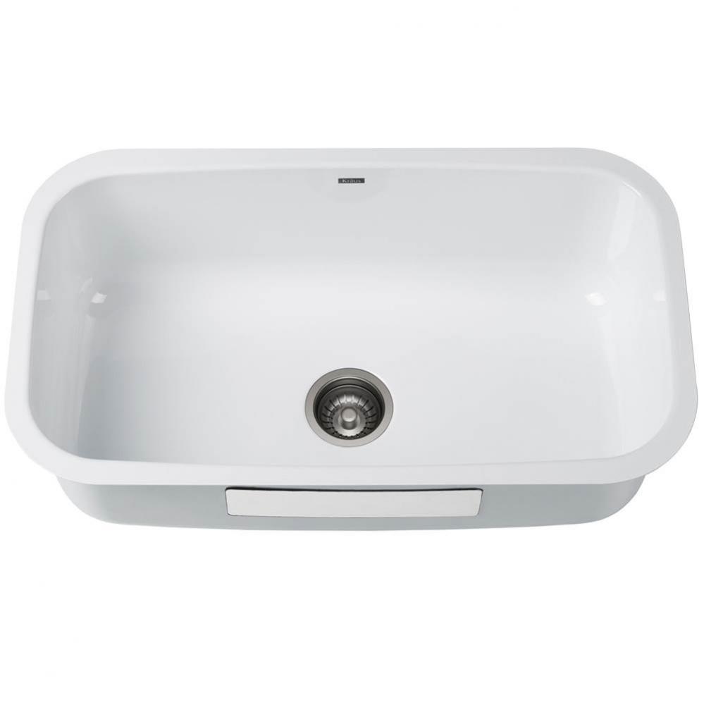 Pintura 31 1/2-inch 16 Gauge Undermount Single Bowl Enameled Stainless Steel Kitchen Sink in White