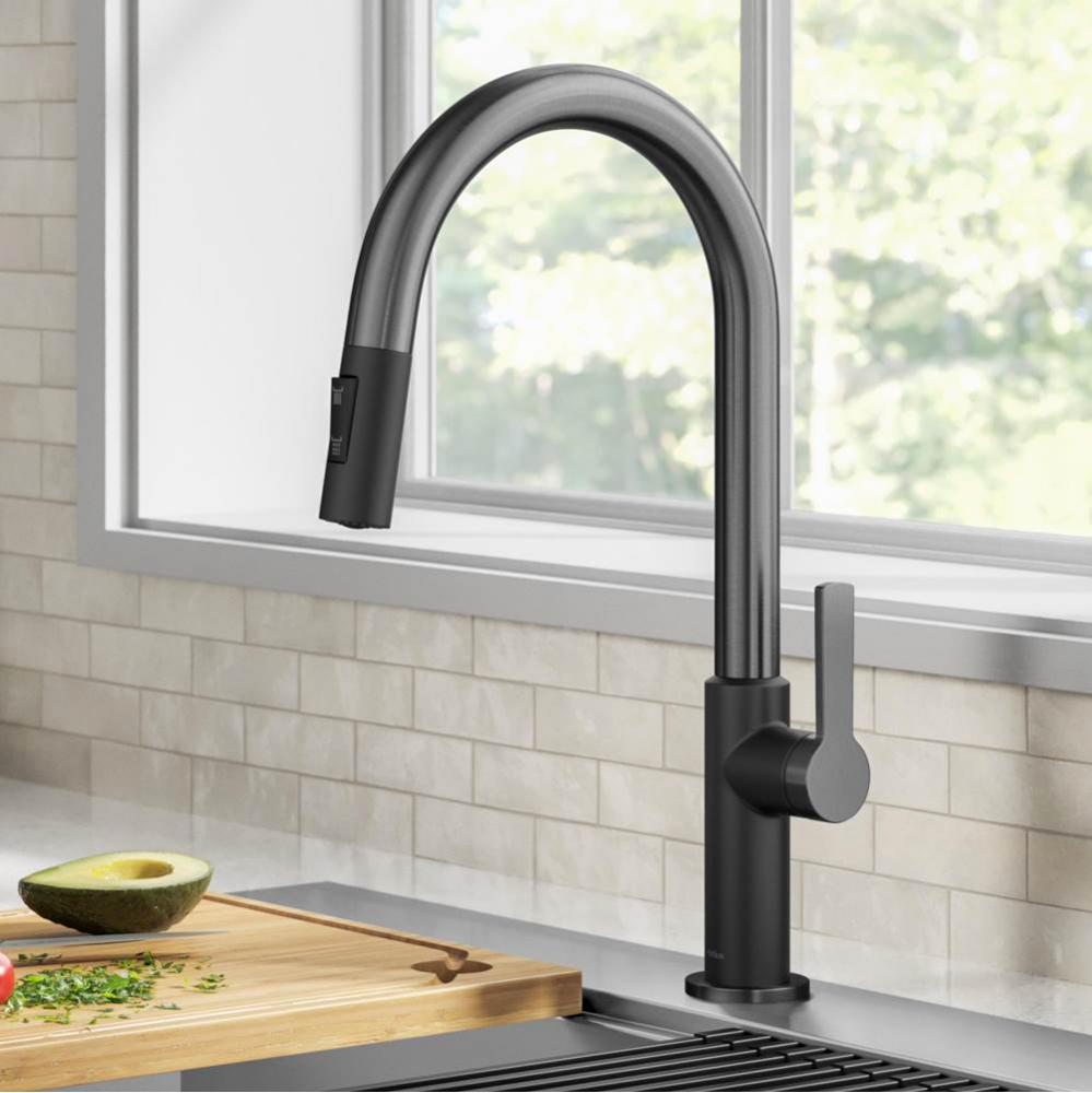 KRAUS® Oletto™ Single Handle Pull-Down Kitchen Faucet in Matte Black / Spot Free Black Stai