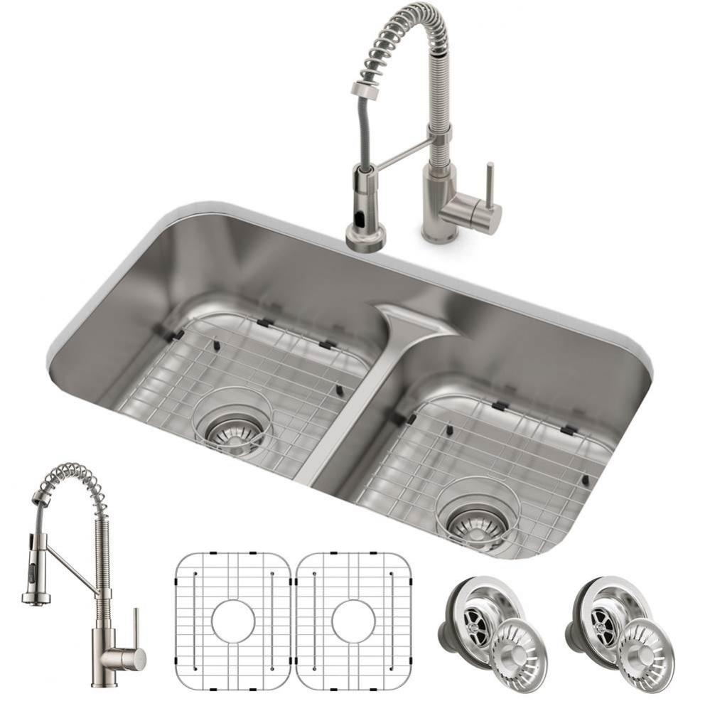 Ellis 33-inch 16 Gauge Undermount Kitchen Sink Combo Set with Bolden 18-inch Pull-Down Commercial