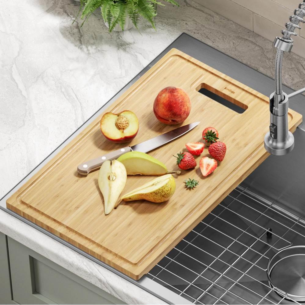 KRAUS Organic Solid Bamboo Cutting Board for Kitchen Sink 19.5 in. x 12 in.