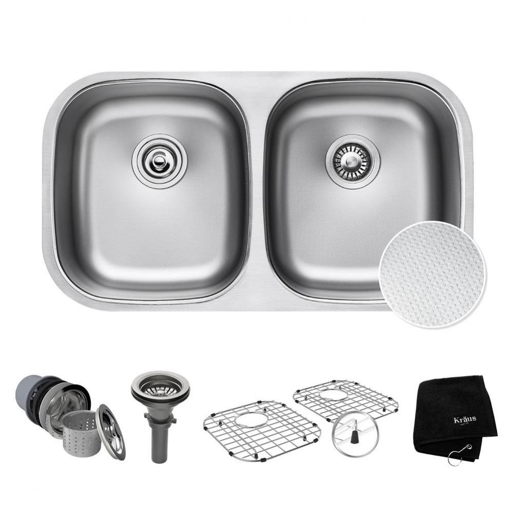 Outlast MicroShield Scratch-Resist Stainless Steel Undermount 50/50 Double Bowl Sink, 32'&apo