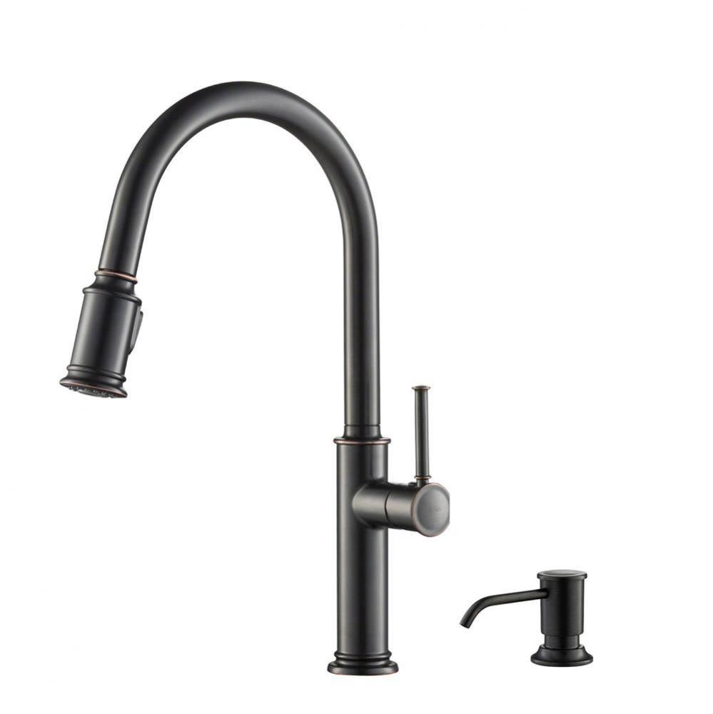 Sellette Single Handle Pull Down Kitchen Faucet with Deck Plate and Soap Dispenser in Oil Rubbed B