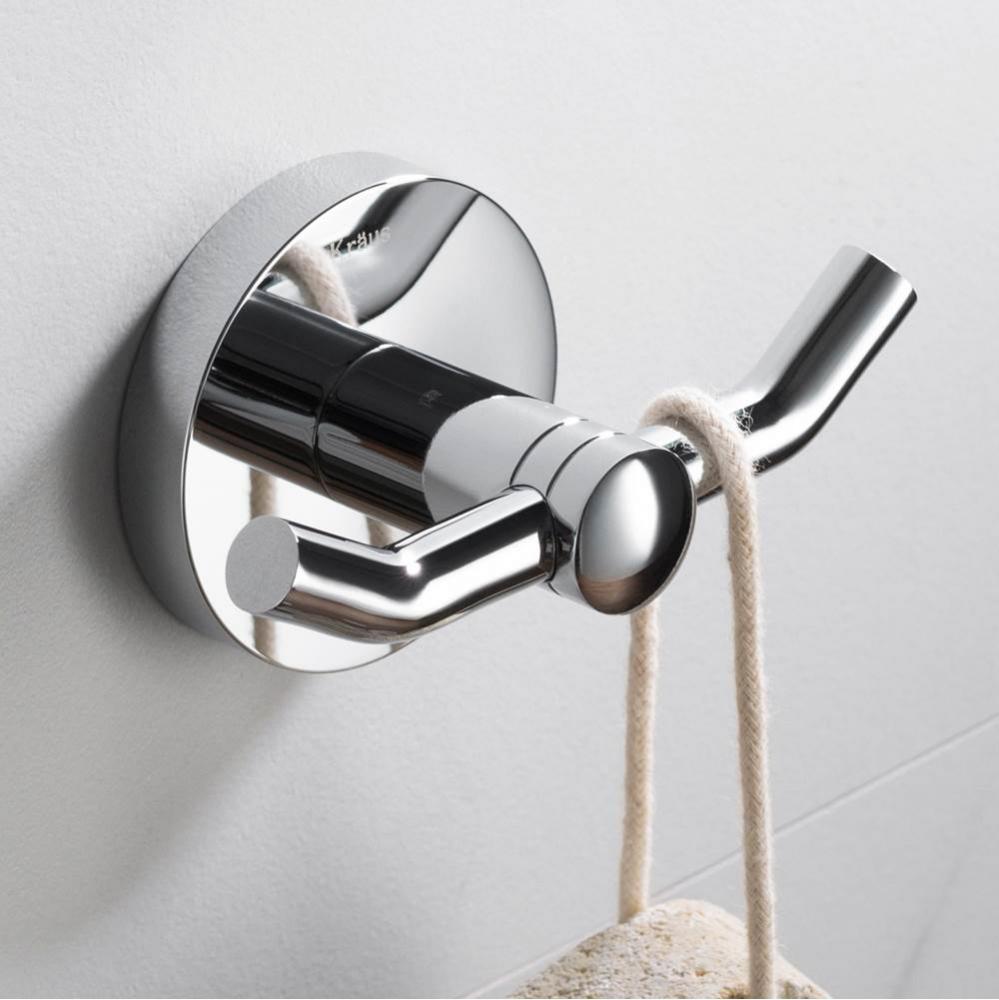 Elie Bathroom Robe and Towel Double Hook, Chrome Finish