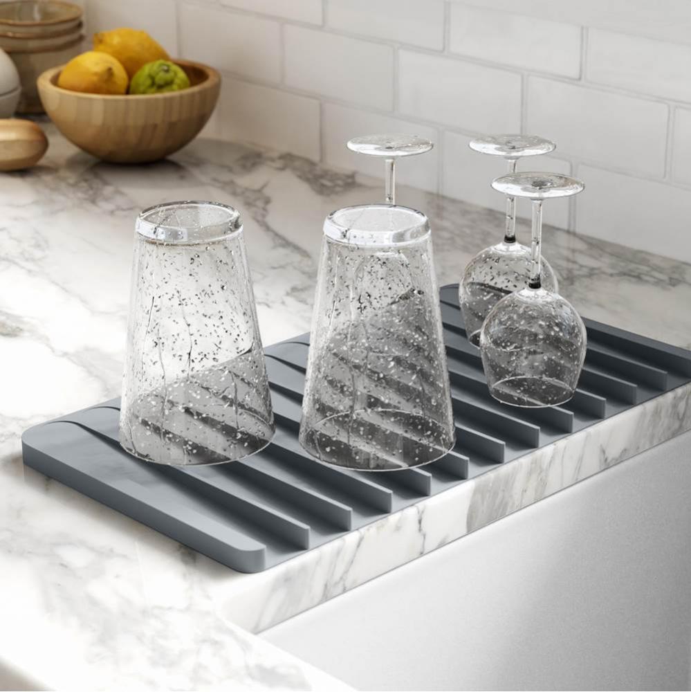 Self-Draining Silicone Dish Drying Mat or Trivet for Kitchen Counter in Light Grey