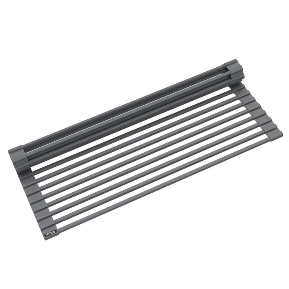 Multipurpose Over-Sink Roll-Up Dish Drying Rack in Dark Grey