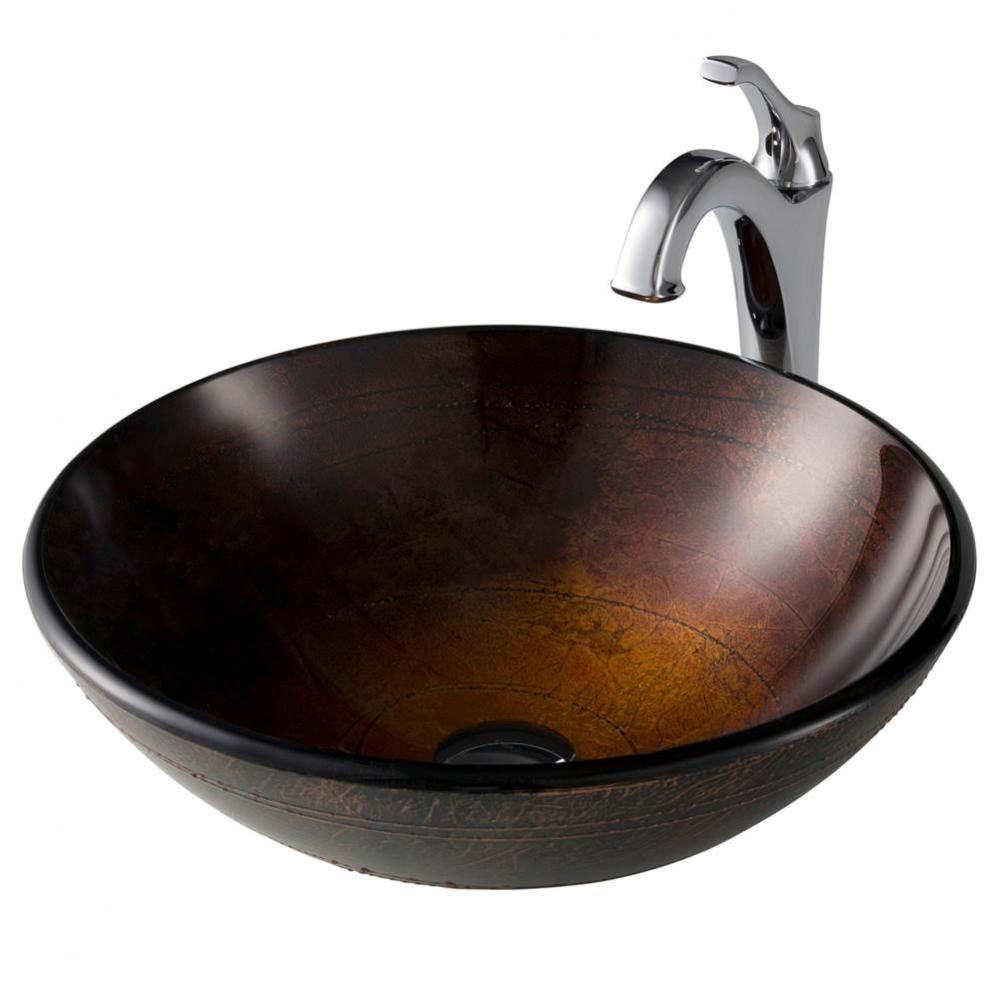 16 1/2-inch Copper Brown Bathroom Vessel Sink and Arlo Faucet Combo Set with Pop-Up Drain, Chrome