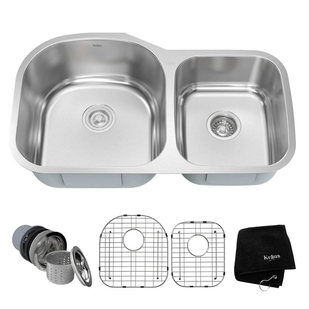 35 Inch Undermount 60/40 Double Bowl 16 Gauge Stainless Steel Kitchen Sink with NoiseDefend Soundp