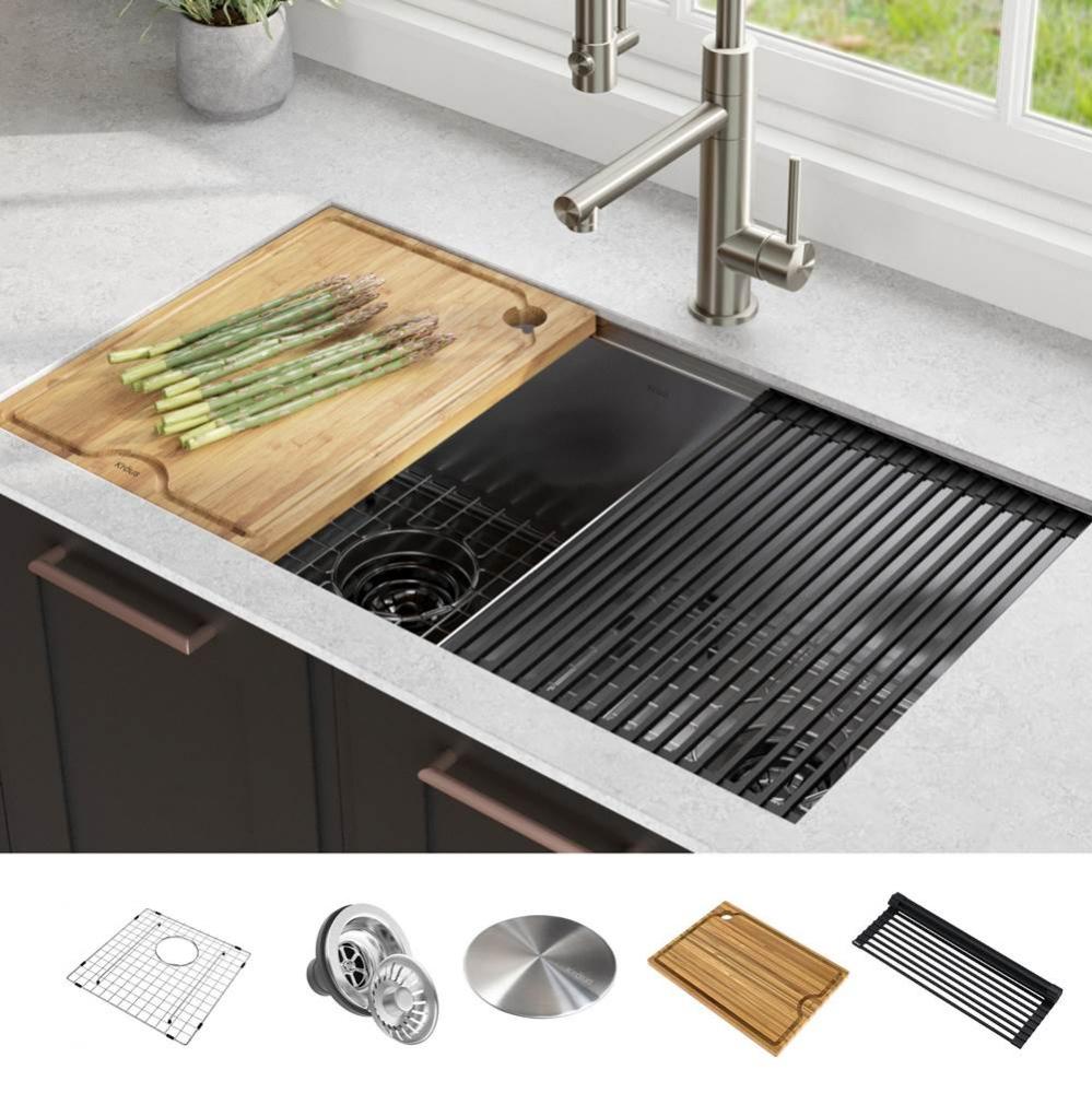 Kore Workstation 33-inch Undermount 16 Gauge Double Bowl Stainless Steel Kitchen Sink with Accesso