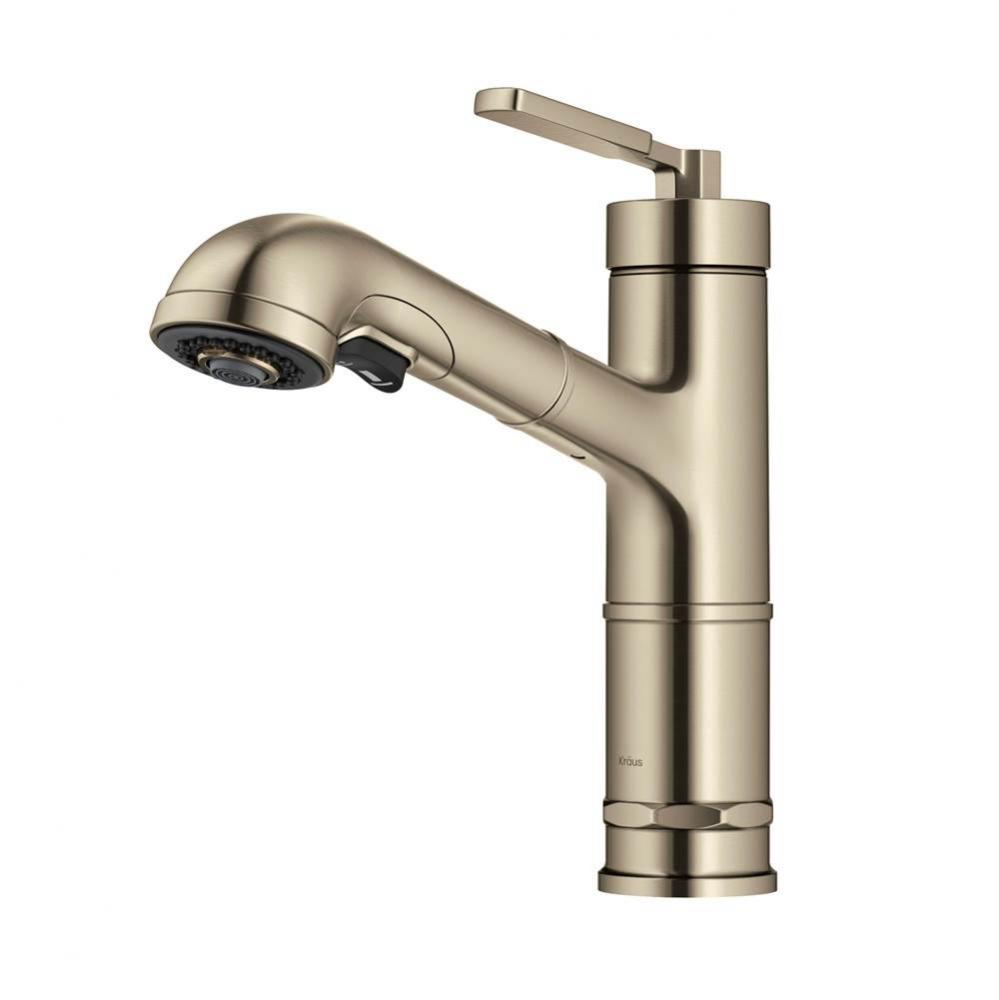 Allyn Industrial Pull Out Single Handle Kitchen Faucet In Spot Free Antique Champagne Bronze