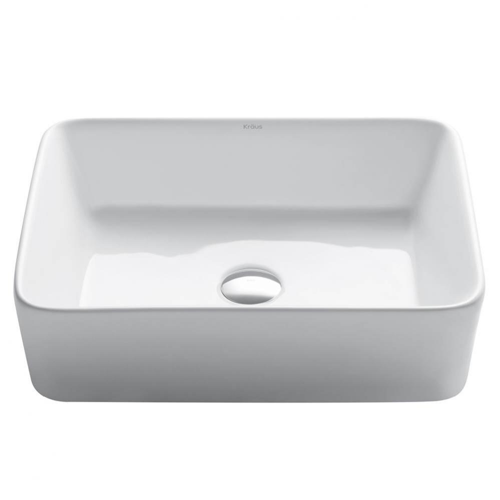 Elavo Modern Rectangular Vessel White Porcelain Ceramic Bathroom Sink, 19 inch